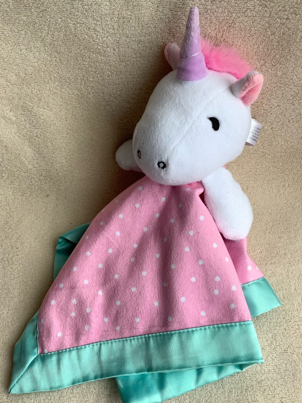 Carter's Child of Mine Plush Pink & Blue Unicorn Lovey w Rattle Security Blanket